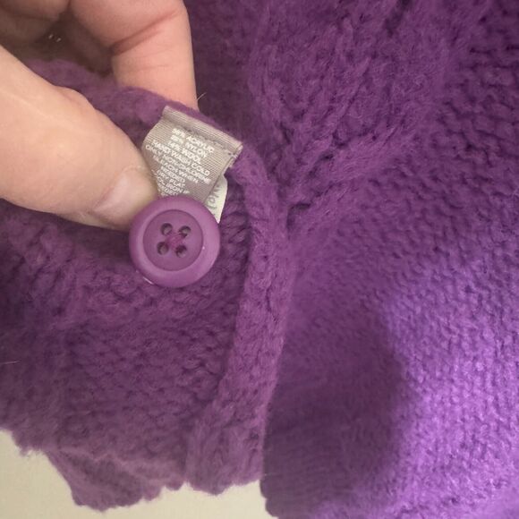 Fossil Women's Cable Knit Cardigan Size Large Purple Wool Blend Button Up Y2K - Picture 5 of 6